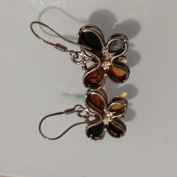 🦋 Genuine Baltic Amber & Sterling Silver Dangle Earrings - Picture 6 of 15
